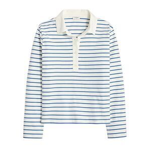 J.Crew XS Ivory Blue Stripe Collared Long Sleeve Polo Cotton Knit Top